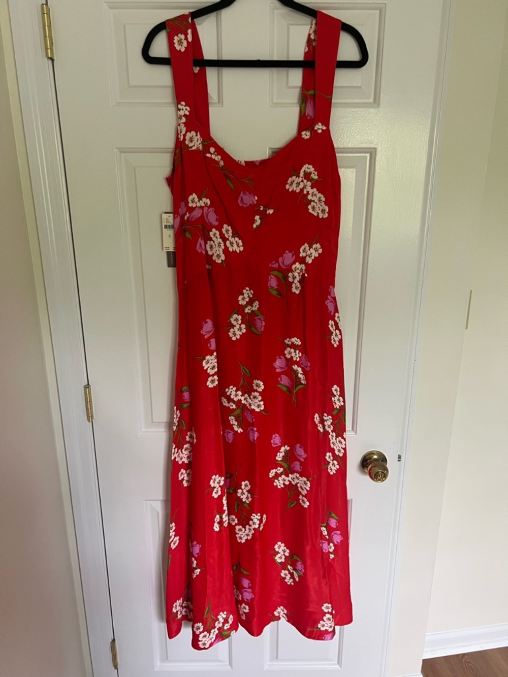 Anthropologie Red Floral Jocelyn Slip Dress